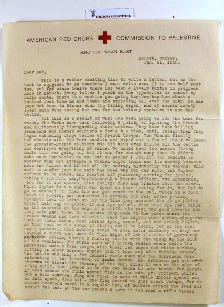 Stanley Kerr, Real-time siege diary-letter, Marash, 21 January–5 February 1920