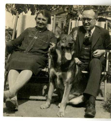 George and Elsie White with the dog at the orphanage, Syra