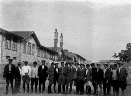 Orphan boys lined up to play football, Syra