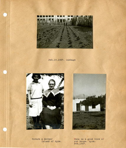 Orphan girl Novart with Carrie Midgley by the orphanage cabbage rows, Feb 1927