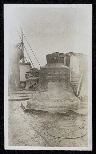 Church bell lashed on deck, bound for Greece, c. 1920–1922