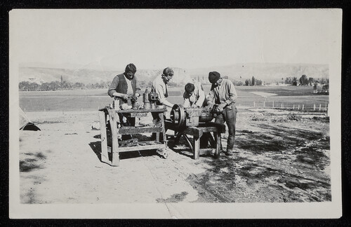 Boys repairing machinery at trade school, Caucasus, 1920s