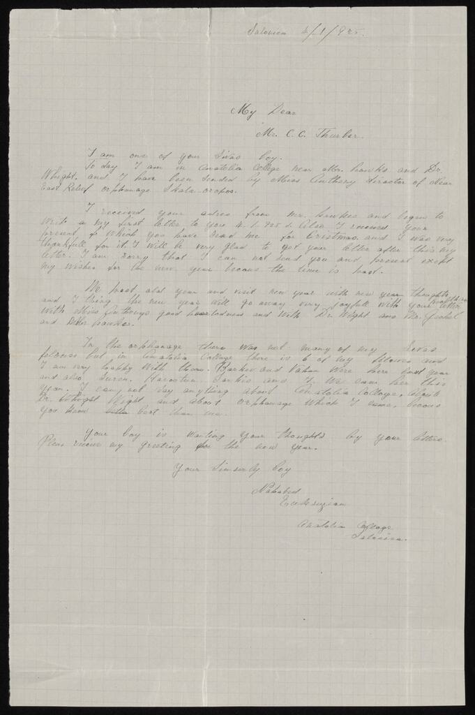 New Year letter from a former Sivas orphan, Salonica, 1925