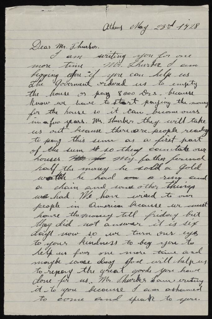 A refugee family's appeal for help, Athens, 1928