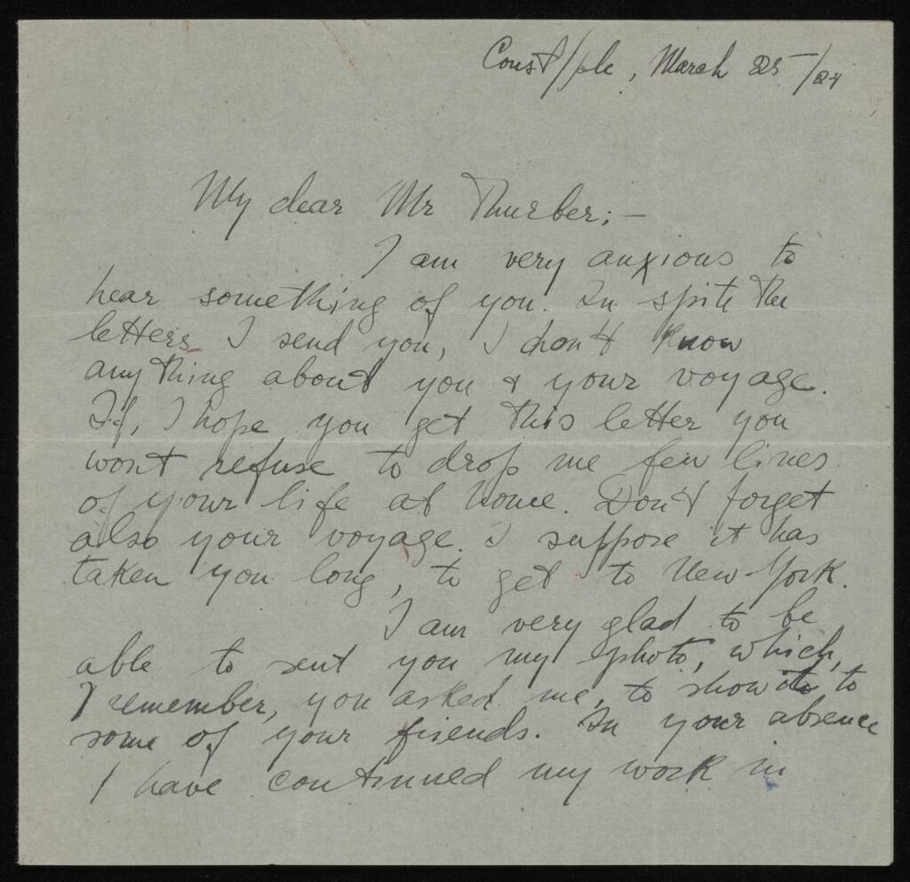 Letter to Thurber from a young ward, Constantinople, 1924