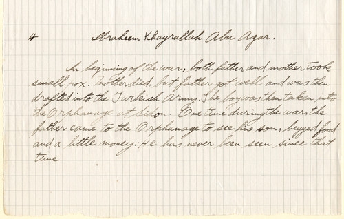 Abraheem Khayrallah Abu Azar — orphan intake statement, NER Sidon orphanage