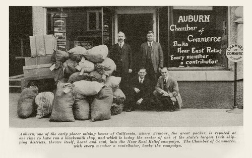 Auburn, California Chamber of Commerce participates in a Near East Relief fundraising campaign in New Near East Magazine - July 1923 page 18.