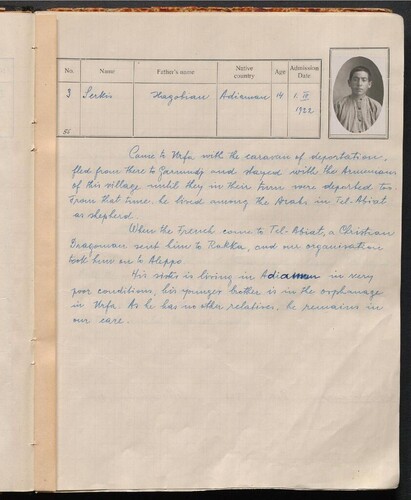 Aleppo Rescue Home Admissions Records (1–100), 1922