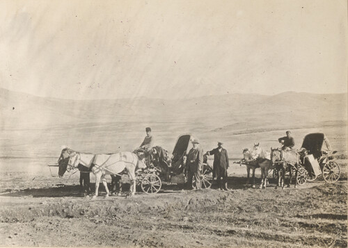 Mr. Yarrow and party en route to Van, Turkey. Mt. Ararat in the background.