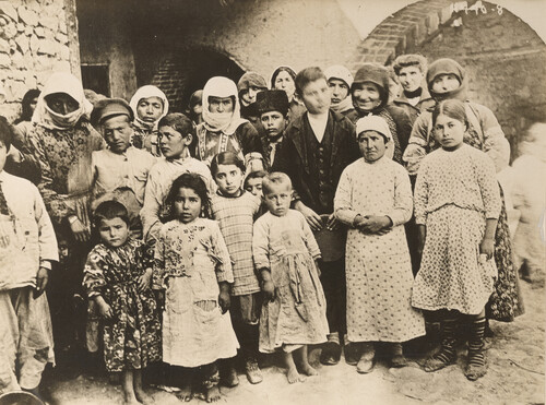 Mothers and children receiving help at Erivan, Russia