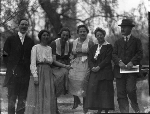 Six NER and missionary staff outdoors, Marash