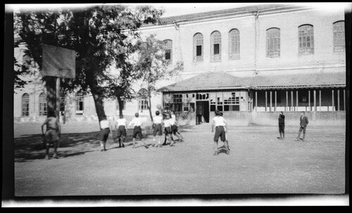 Orphan boys play basketball in the courtyard of the Kuleli orphanage, Constantinople (Istanbul).