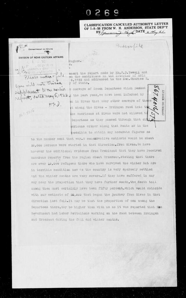 Dr. Mark H. Ward, Supplementary statement on Greek deportations, May 1922