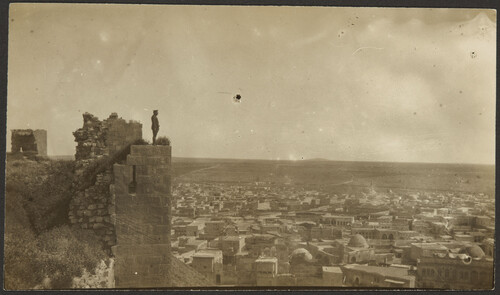 Dr. Wirt atop the Citadel wall, Aleppo