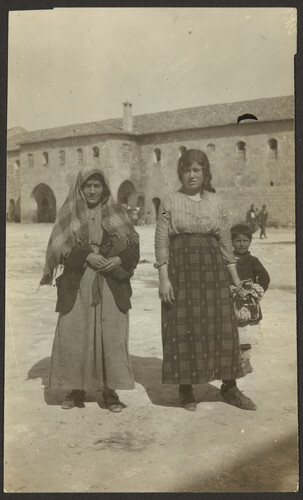 Two Armenian women and child, Ottoman barracks, Aleppo