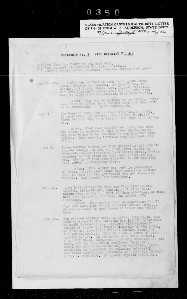 Dr. Mark Ward, Excerpts from Diary, 1921-1922