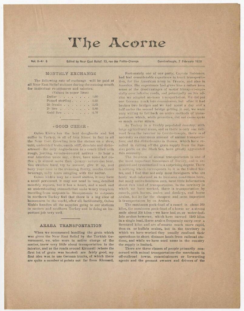 Grain moves inland by camel and araba. Acorne, 7 Feb 1920.