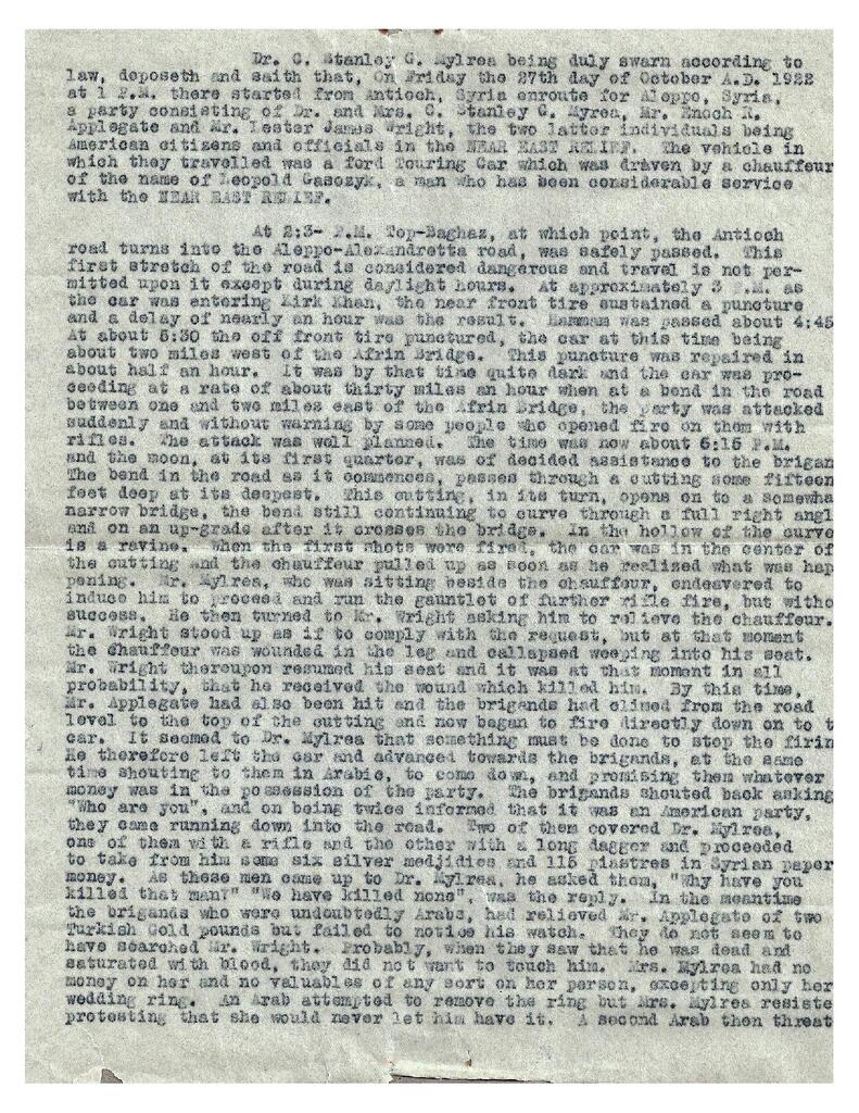 U.S. Consul Jackson deposition on the death of Lester Wright, 1922