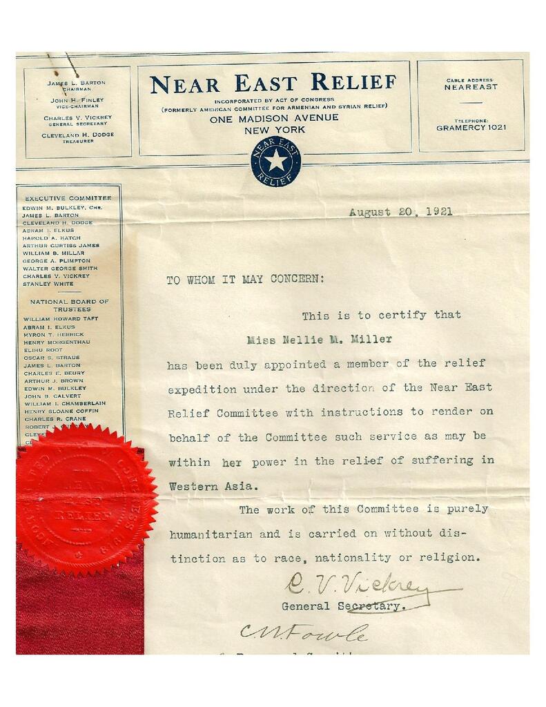 Letter confirming Nellie Miller’s appointment to NER, 1921
