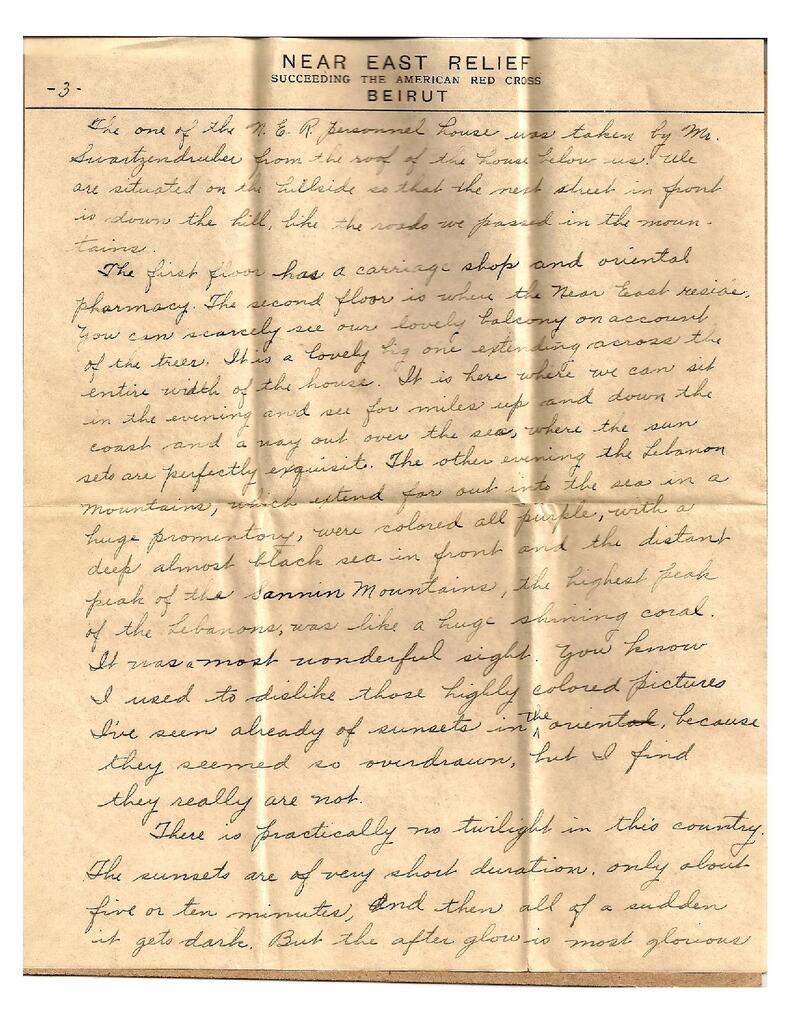 Description of NER Personnel House, Beirut 1921