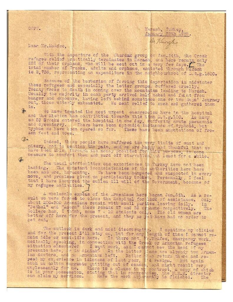 Letter from Kunzler to McAfee, January 1923