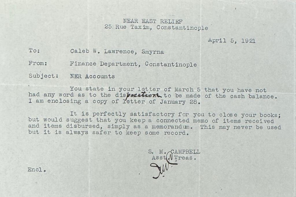 NER Finance closes Smyrna accounts, Apr 5, 1921