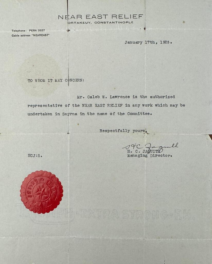 Jaquith credentials Lawrence as NER rep, Jan 17, 1923