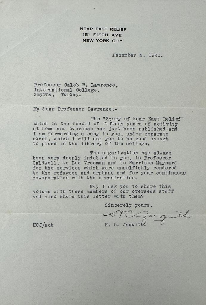 Jaquith ships Story of NER to the College, Dec 4, 1930