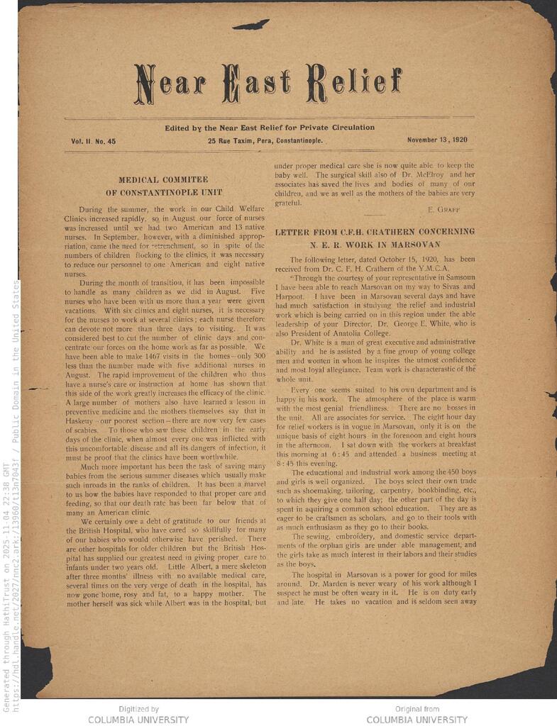 Clinics make 1,467 home visits. NER Weekly, 13 Nov 1920.