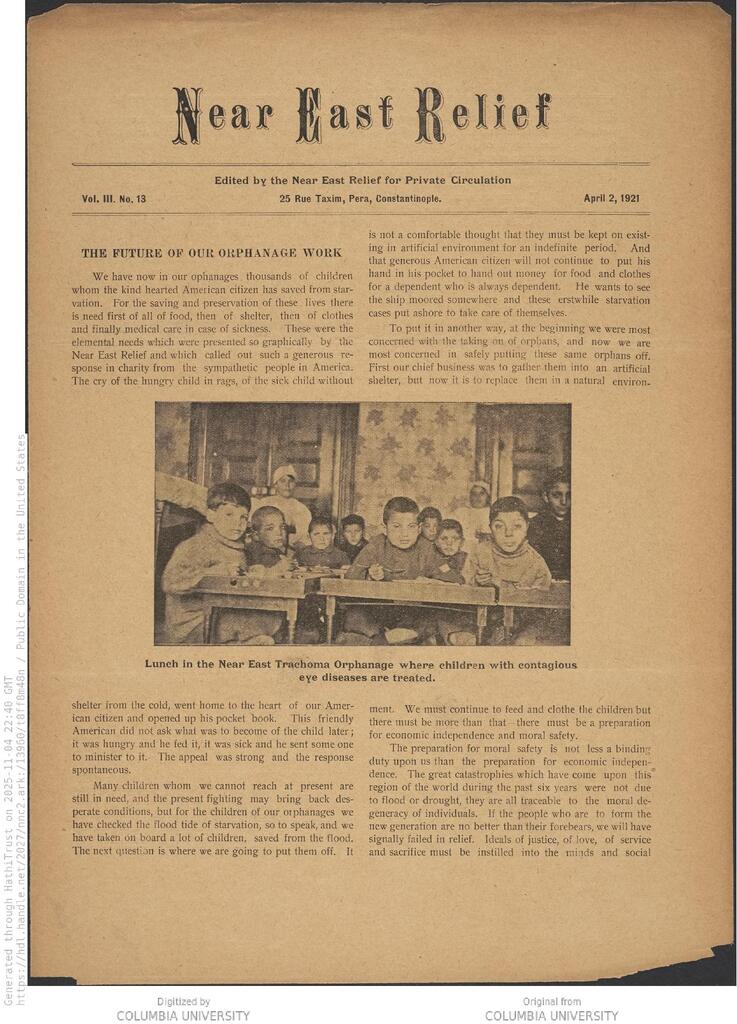 Riggs plans the orphans' future. NER Weekly, 2 Apr 1921.