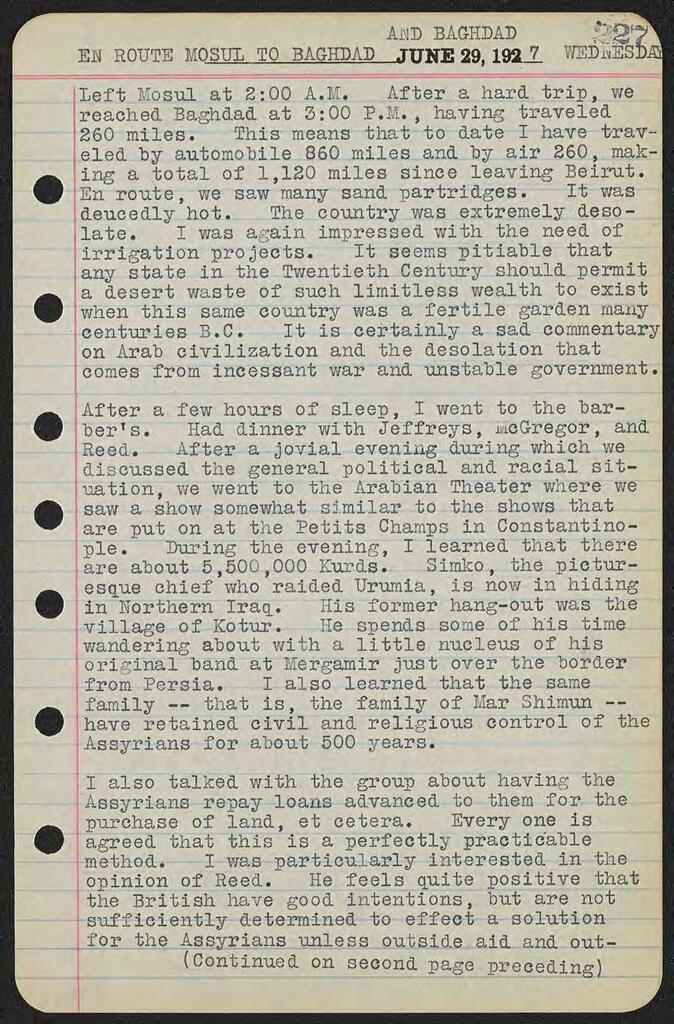 Barclay Acheson's report on the Assyrian refugees of Iraq, June 1927