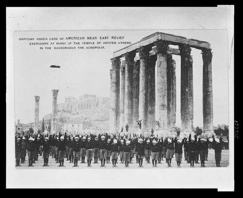 Orphans exercise at the Temple of Jupiter below the Acropolis. Athens.