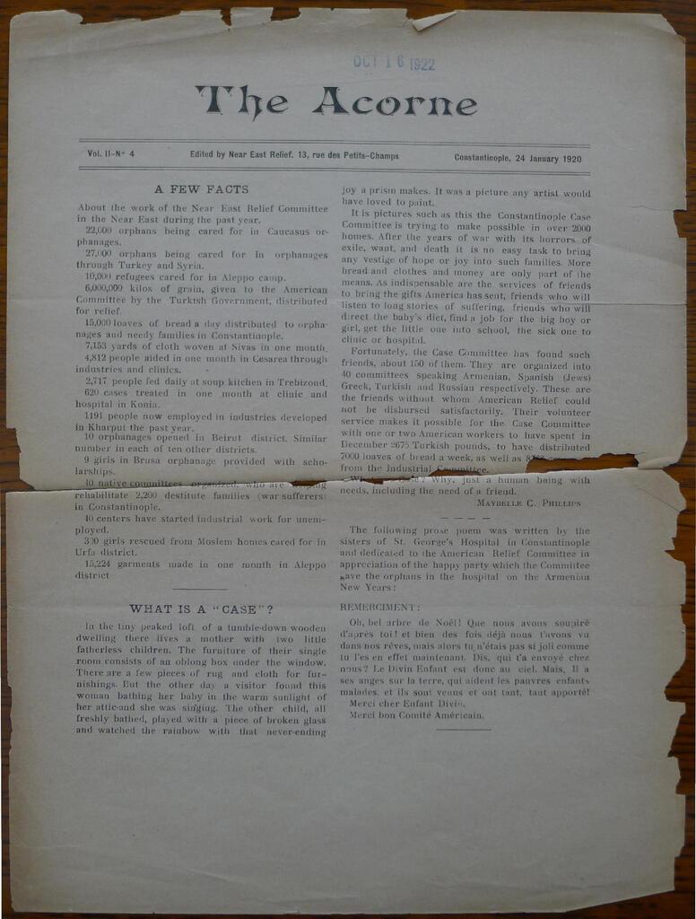 A year's work totted up in figures. Acorne, 24 Jan 1920.