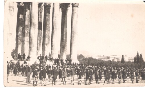 Boys parade below the temple and the Zappeion. Athens, c. 1923.